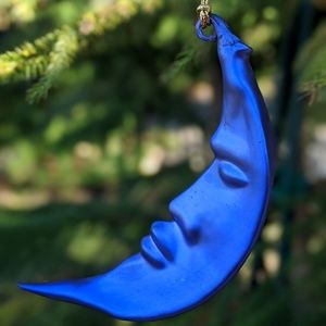 Hand Blown Mercury Glass Moon Ornament - Matte